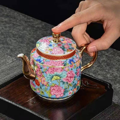 Ceramic Enamel Flower Teapot|Chinese Ceramic Teapot|Tea Ceremony