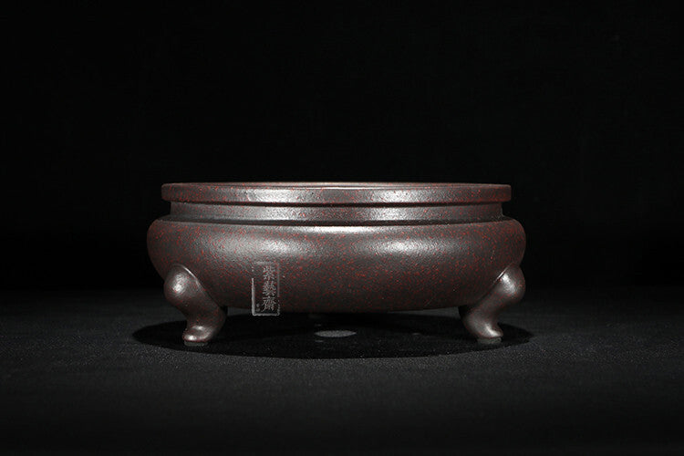 Round Chinese Yixing Zisha Shohin Literati Bunjin Bonsai Pot 6.5''x6.5''x2.75''