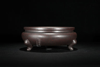 Round Chinese Yixing Zisha Shohin Literati Bunjin Bonsai Pot 6.5''x6.5''x2.75''