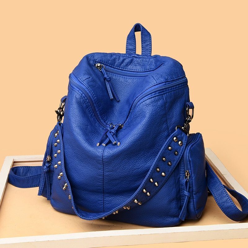 Rivet Soft Leather Backpacks Fashion Luxury Shoulder Large School Bags 20-35 L