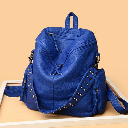 Rivet Soft Leather Backpacks Fashion Luxury Shoulder Large School Bags 20-35 L