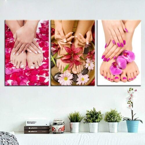 Foot Massage Nail Beauty 3 Piece Canvas Print Wall Art Home Decor Cuadros