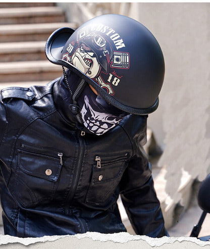Motorcycle Helmet Vintage Half Helmet Men Women Scoop Helmet With Sun Visor