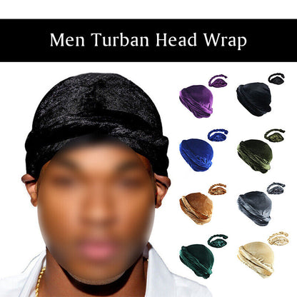 Men Halo Turban Satin Silk Lined Elastic Men Turban Head Wrap Headband Caps
