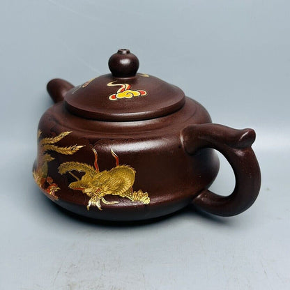 Chinese Yixing Purple Clay Teapot Zisha Ceremony Painted Dragon Phoenix Teaware