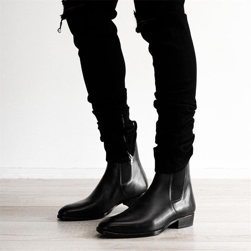 Boots Men Black Low-heeled Business Slip-on Shoes Men Mens Ankle Boots