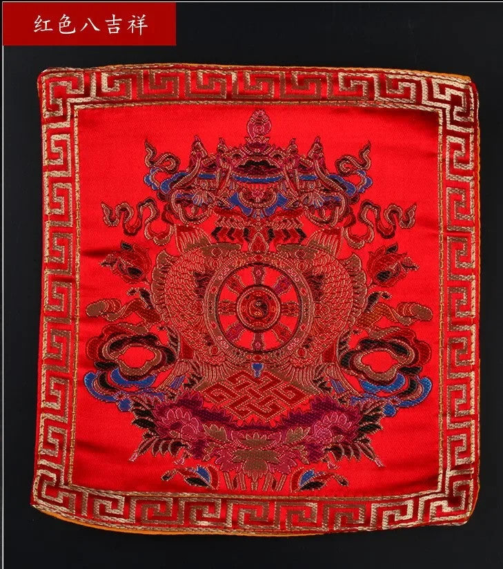 Buddhist silk brocade red eight auspicious symbols table altar cloth -