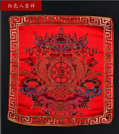 Buddhist silk brocade red eight auspicious symbols table altar cloth -