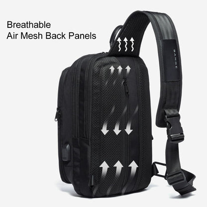 USB Charging Port Water Resistant Nylon Sling bag Chest Pack Backpack Business