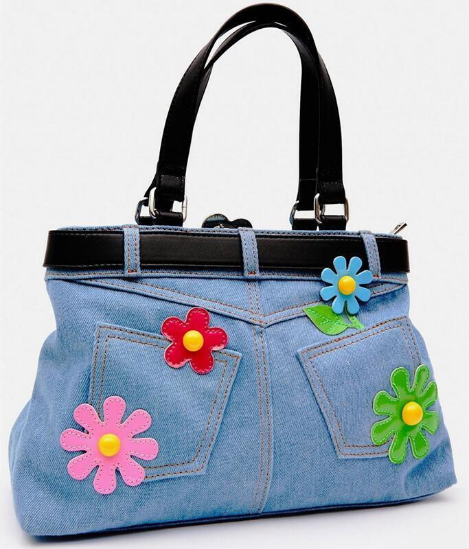 Women Retro Fashion Denim Handbag Shoulder Bag Flower Personality Versatile Bag