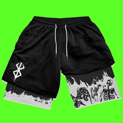Anime Berserk 2 in 1 Gym Shorts Men Training Short Running Fitness Joggers Sport