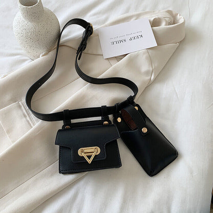 2 Piece Women's Belt Bag Waist Bags Female Leather Flap Crossbody Chest Bag