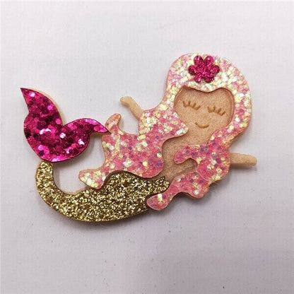 9Pcs/Lot 3.5x5.8cm Glitter Fabric Applique Cartoon Mermaid Nonwoven Padded Patch