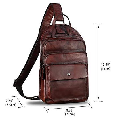 IVTG Genuine Leather Sling Bag for Men Vintage Crossbody Medium, Coffee
