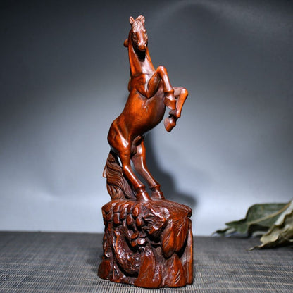 Chinese Vintage Boxwood Carving Horse Statue Collection Sculpture Nice Art Work