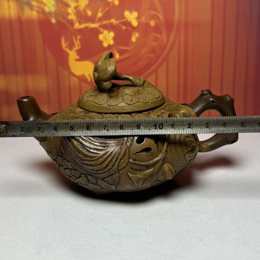 Vintage Chinese Yixing Purple Clay Teapot Zisha Ceremony Carving Collectible Art