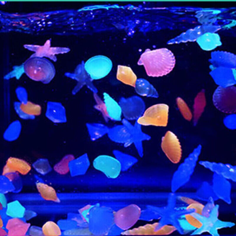 Aquarium Decor 50Pcs Luminous Stones Colorful Shell Starfish Conch Shape Pebbles