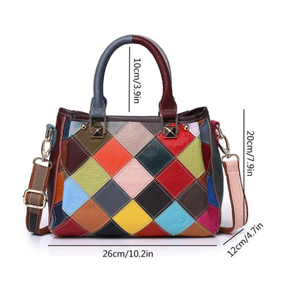 Designer Cow Leather Colorful random Patchwork Handbag Women's Tote Shoulder Bag
