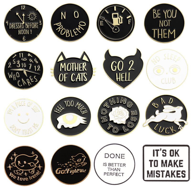 Punk Letter Enamel Pin Lapel Collar Pin Corsage Round Brooch Bag Hat Accessories