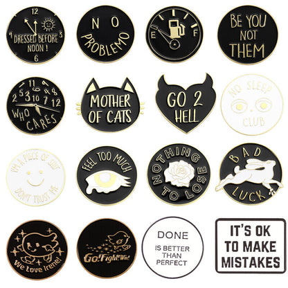 Punk Letter Enamel Pin Lapel Collar Pin Corsage Round Brooch Bag Hat Accessories