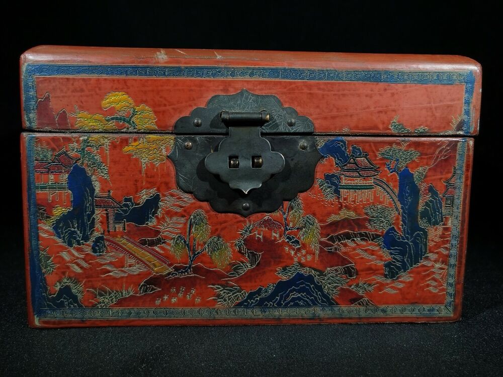7.8" antique chinese jewelry box dragon sculpture statue qing qianlong seal box