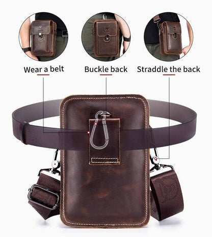 Men Genuine Leather Small Chest Shoulder Bag Waist Packs Phone Pouch