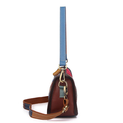 Real Leather Colorful (random) Patchwork Handbag Women's Tote Sling Shoulder Bag