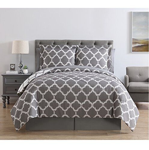 VCNY Home Galaxy Reversible 8 Piece Bed-In-A-Bag Comforter Queen, Grey/White