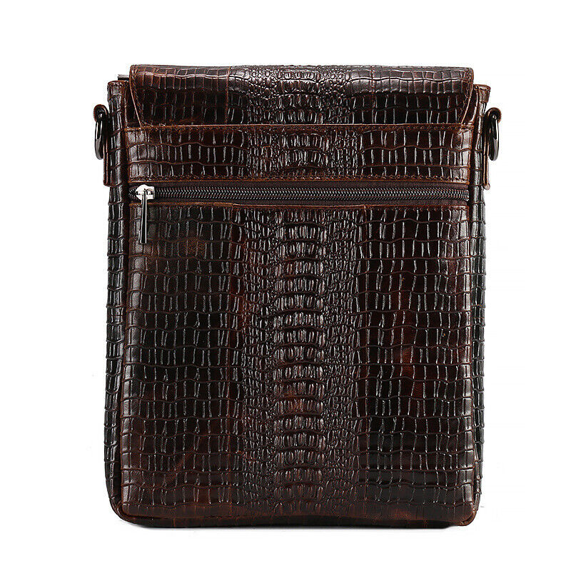 100% Genuine Leather Men's Shoulder Bag Crocodile Crossbody Bag 8" Messenger Bag