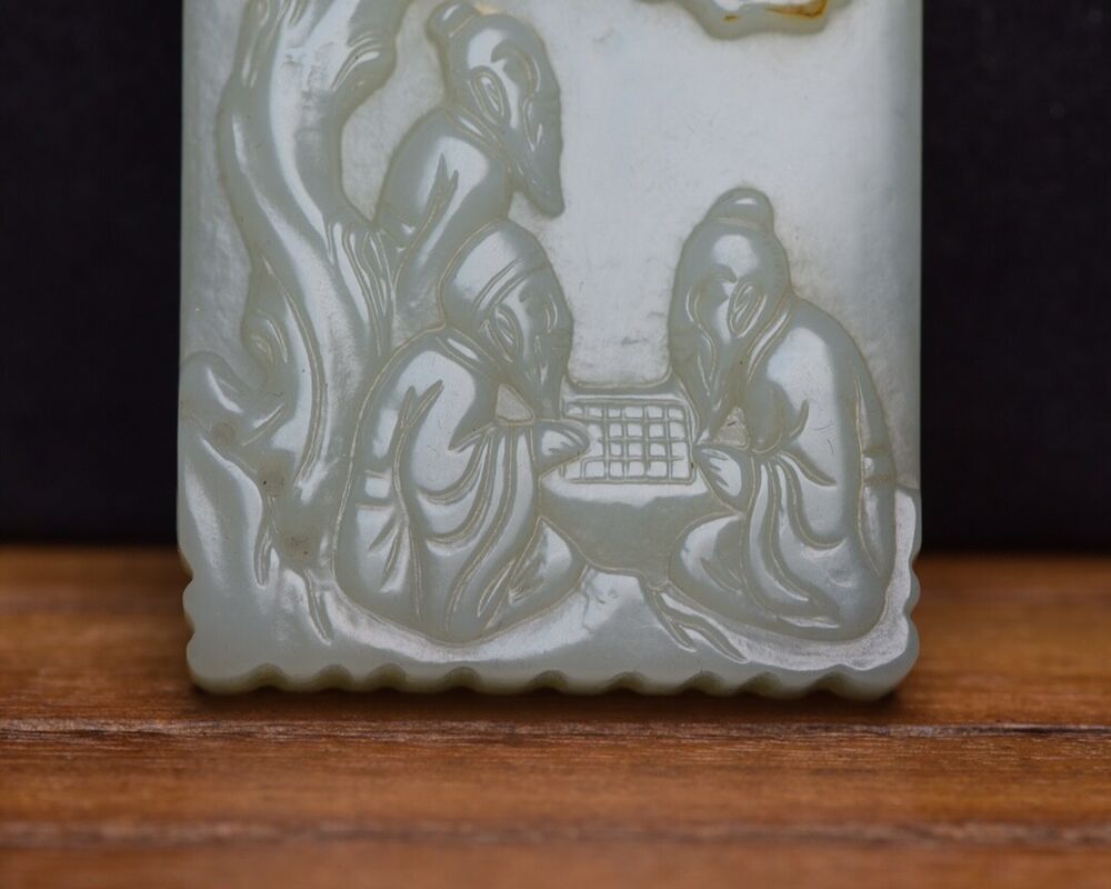Chinese Top Natural Hetian Jade Carved Pine Figure Story Statues Pendant Jewelry
