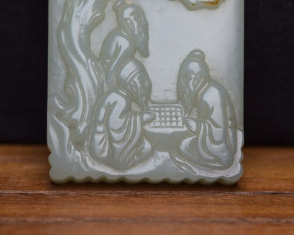 Chinese Top Natural Hetian Jade Carved Pine Figure Story Statues Pendant Jewelry