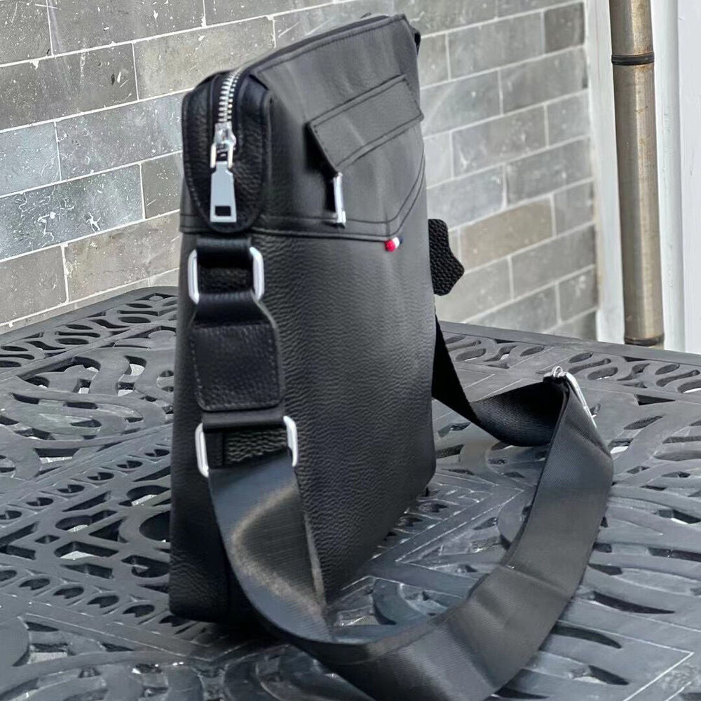 100% Genuine Leather Men's 10" Business Bags Black Sling Shoulder Messenger Bag