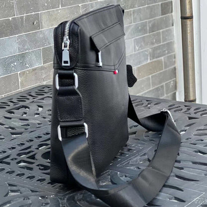 100% Genuine Leather Men's 10" Business Bags Black Sling Shoulder Messenger Bag
