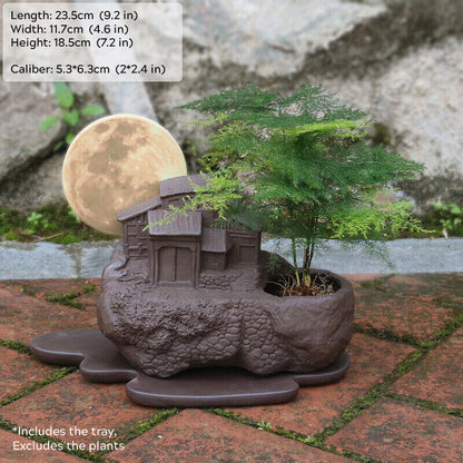 Bonsai Pot Ancient Chinese Mountain Style Purple Sand Ceramic Bonsai Planter