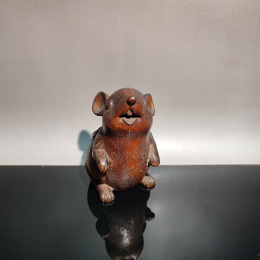 vintage wooden ornament carving Mouse statue Animal figurine home decor Gift