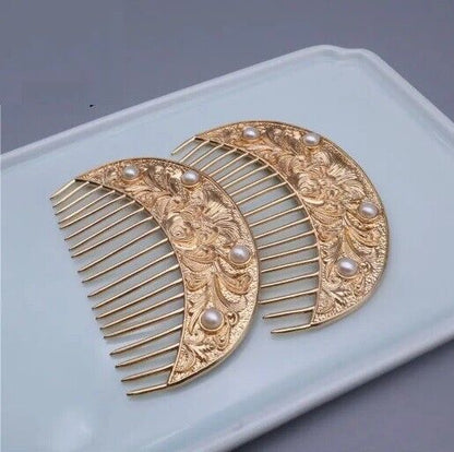 Women Hair Comb Plastic Golden Peony Pattern Classic Tang Style Fashion Headwear