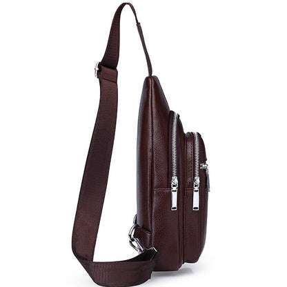 Sling Backpack Men's Genuine Leather Crossbody Chest Bag Sling Shoulder Bag