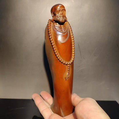 7" Boxwood carving wooden buddha monk statue home decor figurines meditation art