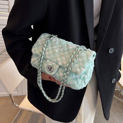 Fabric Flap Crossbody Bags Women Travel Chain Handbags Shoulder Bag