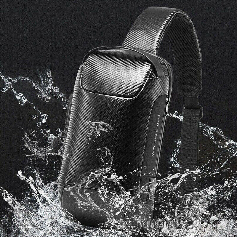 Men Upgrade Shoulder Sling Bags Carbon Fiber Crossbody Bag Waterproof&Anti-theft