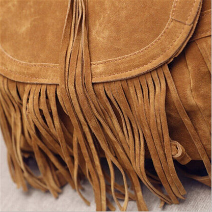 Women Tassel Backpacks Girls Suede Shoulder School Bags Travel Backbags