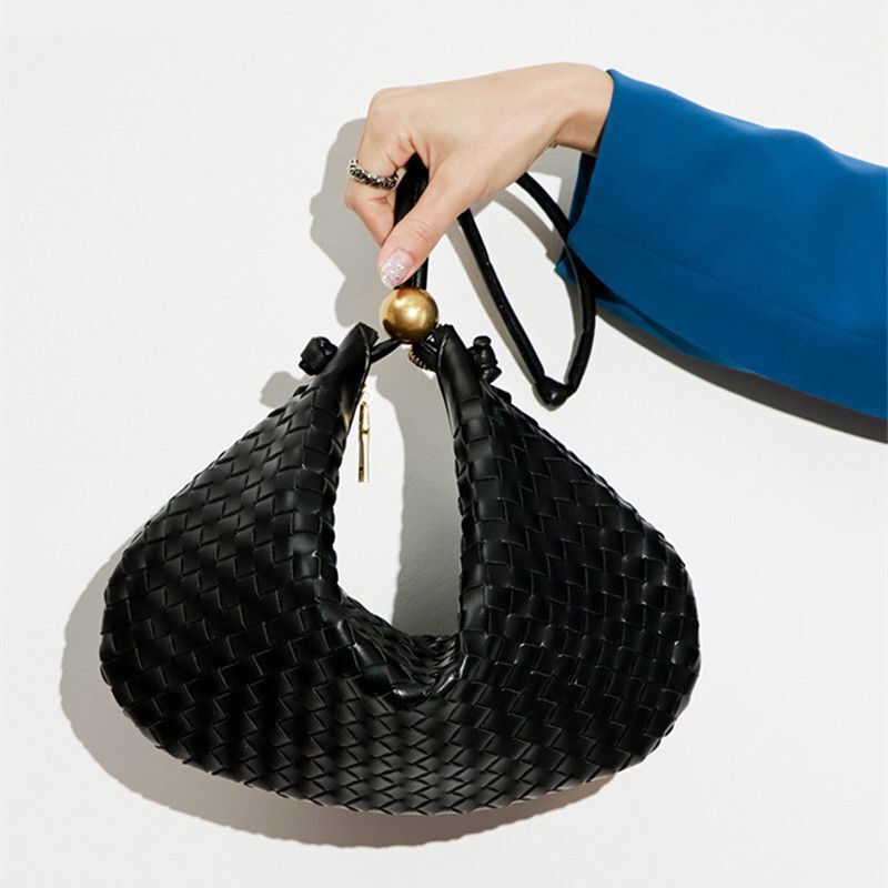 Woven Tote Handbag Soft Synthetic Leather Weave Purse Wrist Bags Shoulder Purse