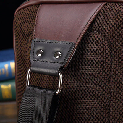 Sling Backpack Men's PU Leather Crossbody Bag Chest Bag Sport Sling Shoulder Bag