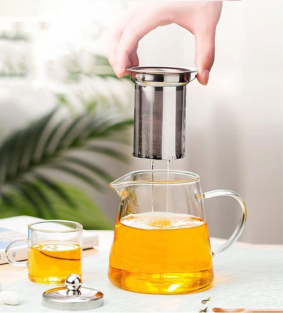 Clear Glass Teapot 20oz stainless steel Infuser Borosilicate Kettle Set Tea Pot