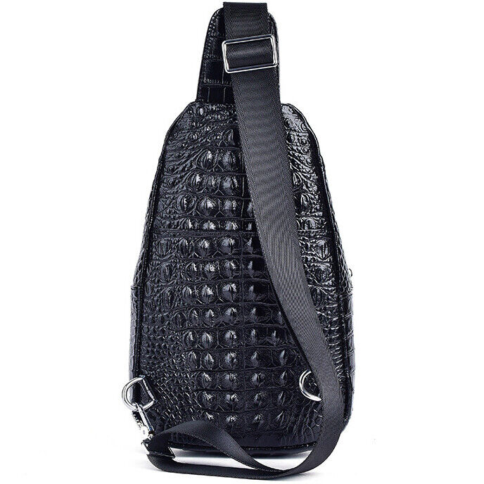Sling Backpack Men's Genuine Leather Crocodile Crossbody Chest Bag Sport Daypack