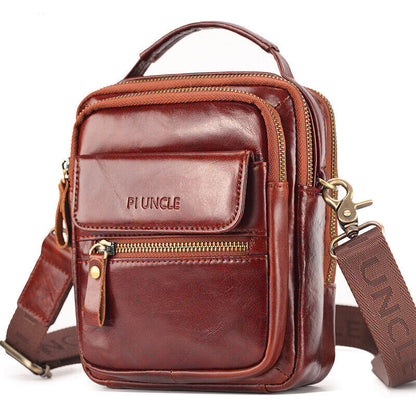 Top Cow Leather Men's Sling Shoulder/Messenger Bag Double Zipper Leather Handbag