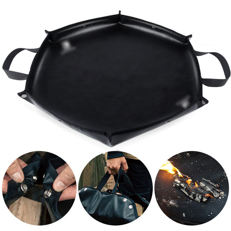 Fire Fireproof Mat Hexagonal Foldable Firewood Bag Heat Resistant Camping BBQ