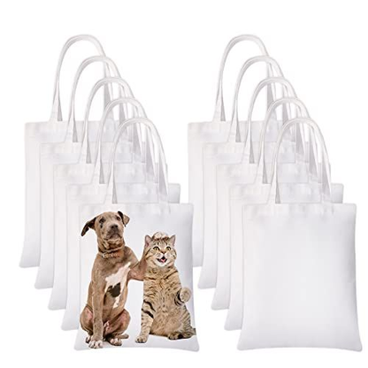 YOUKE OLA 10 Pieces Sublimation Tote Bags Printing Blank Canvas White