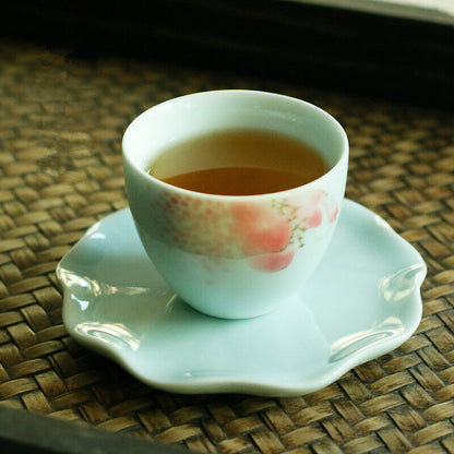 one cup saucer porcelain coaster for tea cup celadon Chinese cup mat handmade