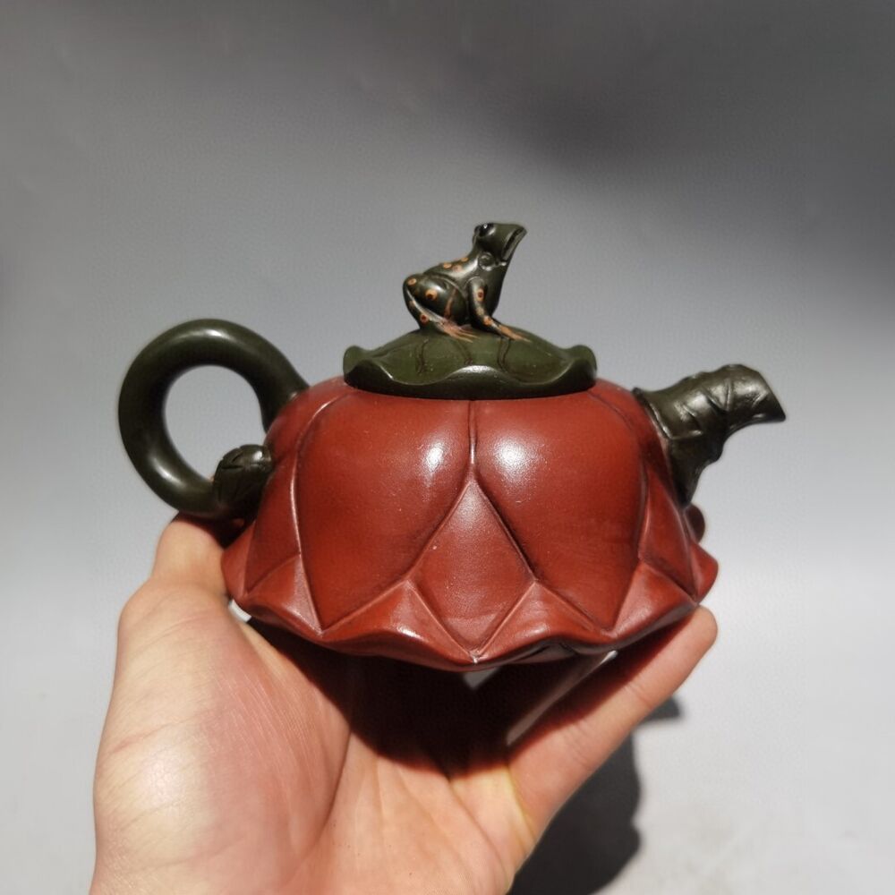 Chinese Yixing Purple Clay Teapot Tea Set Pot Zisha Ceramic Frog Lotus Leaf Art